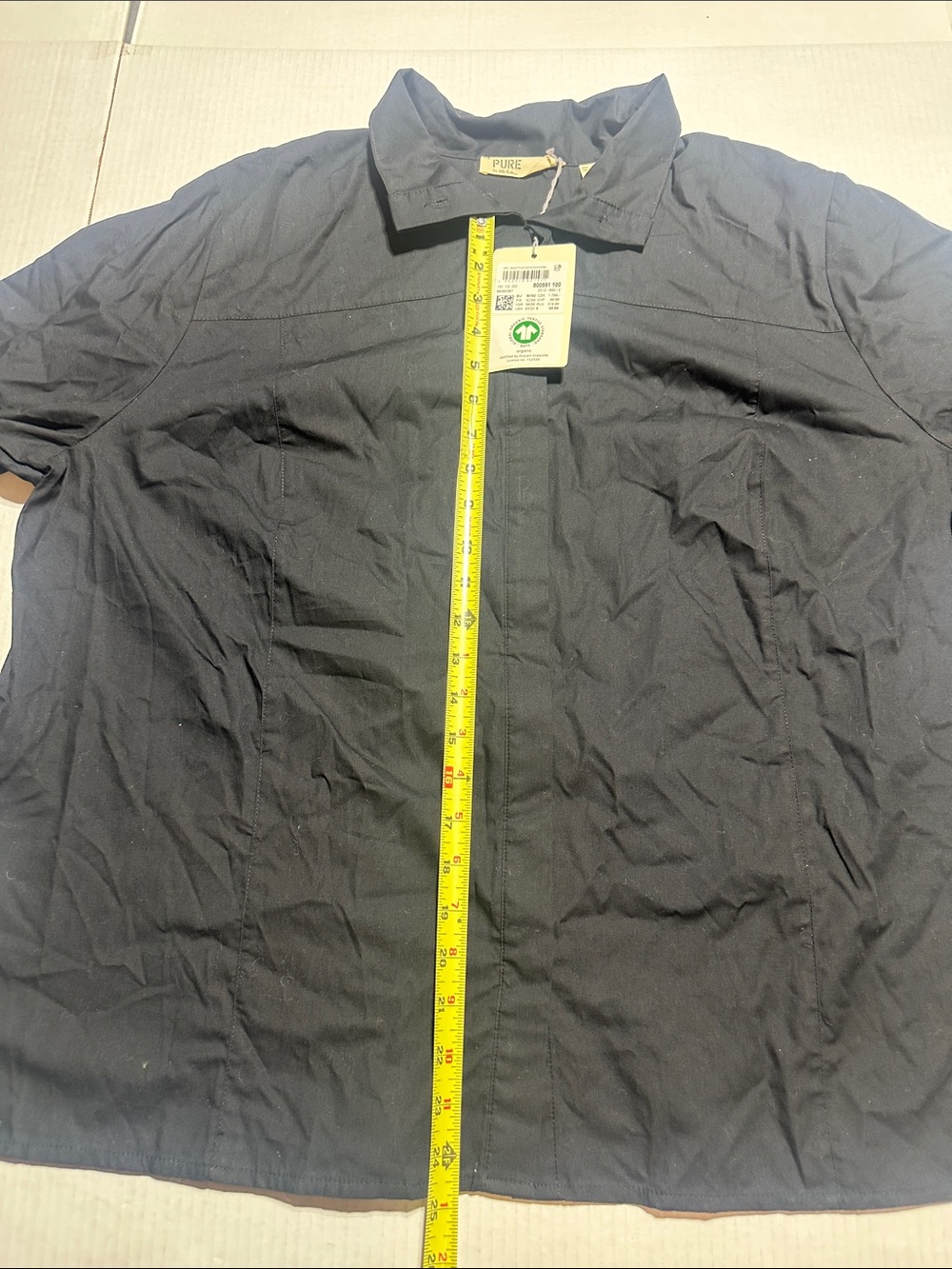 NWT Pure black Ulla Popken Navy elbow length button down top organic 100% cotton - Picture 3 of 13